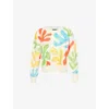 Mother Womens A Monstera Moment Abstract-intarsia Round-neck Cotton-knit Jumper Xs In White
