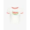 Mother Womens The Itty Bitty Logo-print Short-sleeve Cotton-jersey T-shirt Bad Seed In White