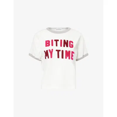 Mother Womens Biting My Time The Itty Bitty Ringer Brand-embroidered Cotton-jersey T-shirt In White