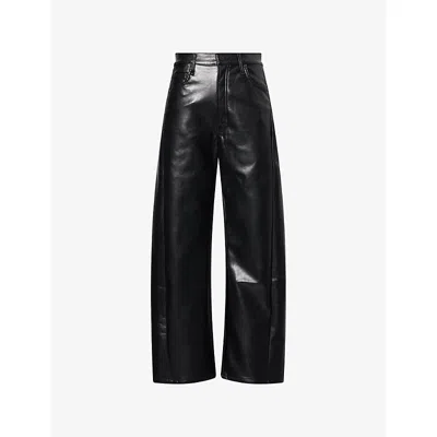 Mother Womens The Halfpipe Flood Faux-leather Trousers Black - Blk