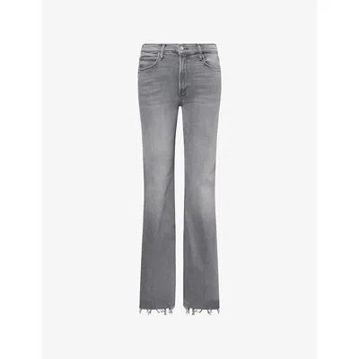 Mother Womens Catch Me Outside The Doozy Sneak Fray Stretch-denim Jeans In Gray