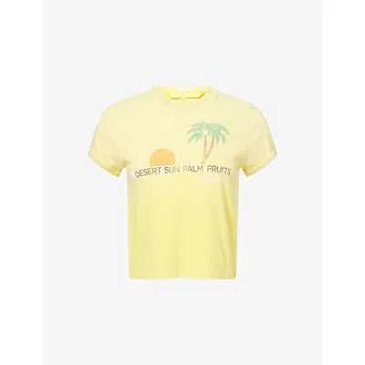 Mother Womens Desert Sun Palm The Itty Bitty Ringer Graphic-print Cotton T-shirt Xs In Yellow