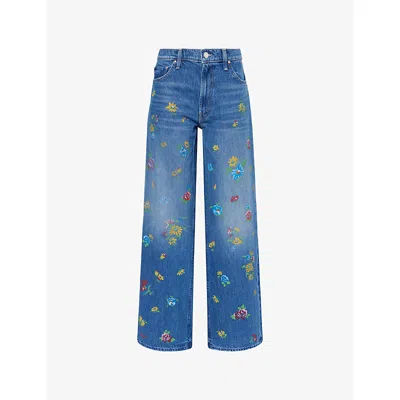 Mother Womens Field Of Flowers The Rerun Floral-print Denim Jeans In Blue