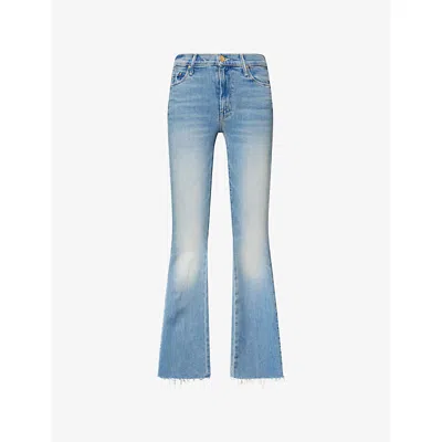 Mother Womens Glow Up The Weekender Fray Flared-leg Denim Jeans In Blue