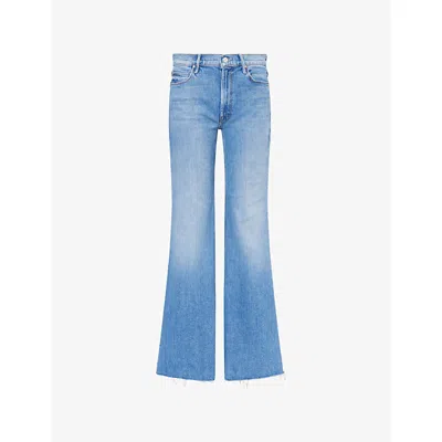 Mother Womens Heads Or Tails The Doozy Fray Wide-leg Denim Jeans In Blue