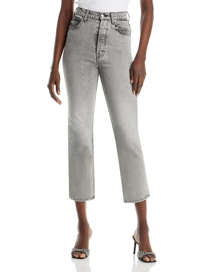 Mother Womens High Rise Fare Legs Cropped Jeans In Gray