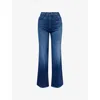 Mother Womens Homecoming High The Hustler Roller Sneak Flared Denim-blend Jeans In Blue