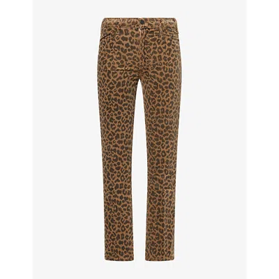 Mother Womens Hustler Flood Cheetah-print Corduroy Trousers Leap Year