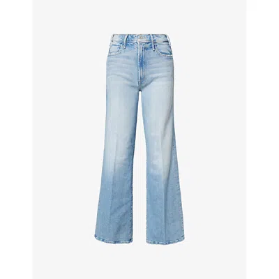 Mother Womens  The Hustler Roller Sneak Flared Stretch-denim Jeans In Blue