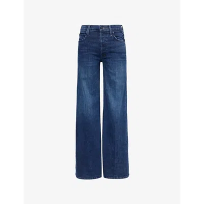 Mother Womens The Tomcat Roller Sneak Brand-tab Wide-leg High-rise Denim-blend Jeans I Put A Spell On You