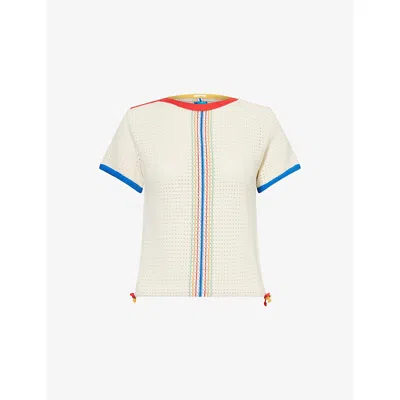Mother Womens The Side Cinch Striped Cotton-blend Knitted Top In The Fast Lane