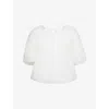 Mother Womens Lets Circle Back The Party In The Back Balloon-short-sleeves Cotton-poplin Top In Lets Circle Back