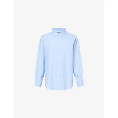 Mother Womens Light Blue The Bestie Logo-embroidered Cotton Shirt