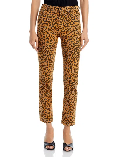 Mother Womens Mid-rise Animal Print Ankle Jeans In Multi