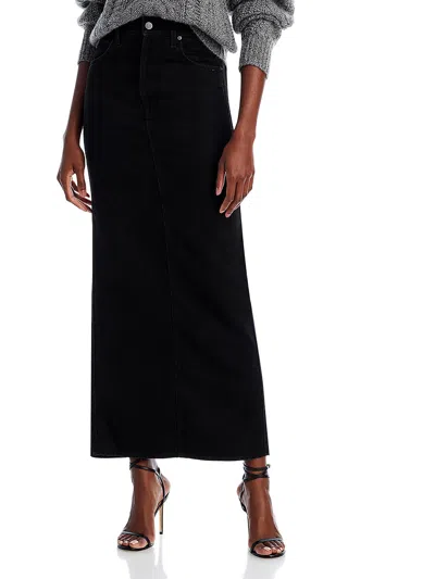 Mother Womens Mid Rise Long Denim Skirt In Black