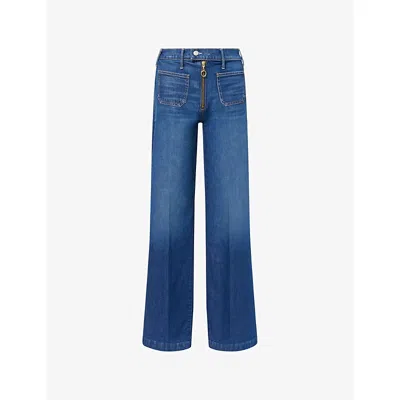 Mother Womens Made In The Shade Hustler Roller Patch-pocket Cotton-blend Denim Jeans In Blue