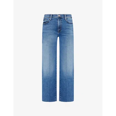 Mother Womens Mr Rambler Frayed-hem Straight-leg Mid-rise Denim-blend Jeans Whats Your Sign