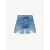 Mother The Main Course Frayed Denim Shorts In Blue