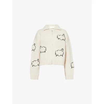 Mother Womens Wool Plus The Gang The Crop Raquette Wool And Cotton-blend Cardigan Xs In Neutral