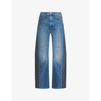 MOTHER WOMENS BLACK AND BLUE THE HALF PIPE FLOOD BARREL-LEG HIGH-RISE STRETCH-DENIM JEANS