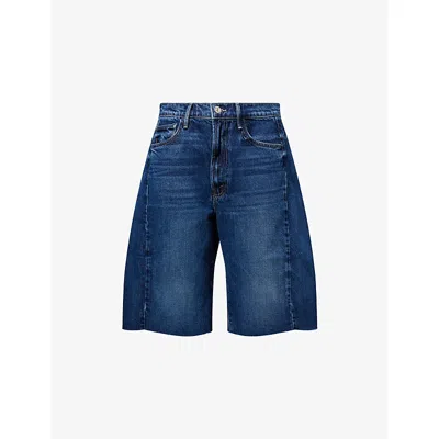 Mother Womens Did You Bring Me The Halfpipe Wide-leg Denim Bermuda Shorts In Blue