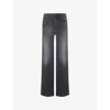 Mother Womens The Hustler Roller Sneak Faded Wash Straight-leg Mid-rise Stretch-denim Blend Jeans Not Today In Not Today Satan