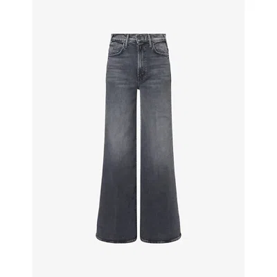 Mother Womens Outta Sight The Hustler Roller Sneak Flared Cotton Denim Jeans In Black