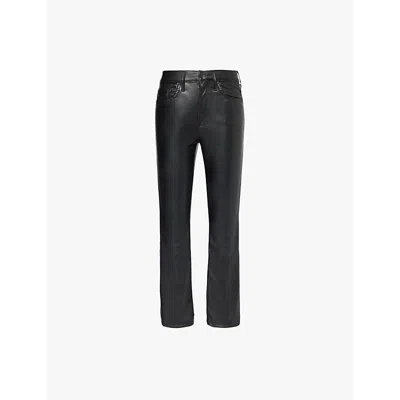 Mother Womens Black The Insider Flood Five-pockets Straight-leg Mid-rise Faux-leather Trousers