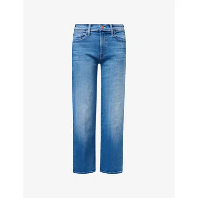 Mother Womens Piece By Piece The Mr Rambler Zip Ankle Cotton-blend Jeans In Blue