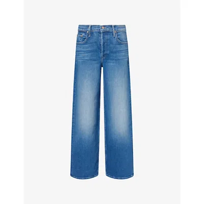 Mother Womens Kissing The Caddy The Rerun Sneak Cotton Denim Jeans In Blue