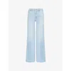 Mother Womens The Roller Sneak Wide-leg Mid-rise Stretch Denim-blend Jeans Balls In Your Court In Balls In Your Court