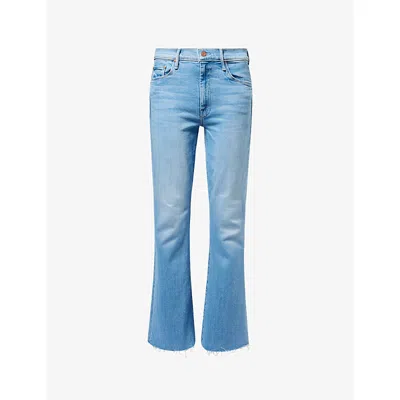 Mother Womens Satisfy Your Cravings The Weekender Fray Flared-leg Denim Jeans In Blue