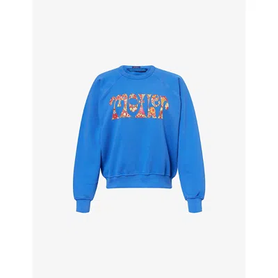 Mother Womens Petal Power The Concert Logo-print Cotton Sweatshirt In Blue