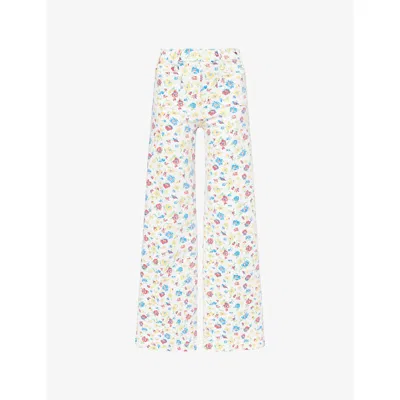 Mother Hustler Roller Patch Pocket Floral-print High-rise Bootcut Jeans In White