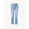 Mother The Tripper Flood Frayed High Waist Ankle Flare Jeans In Blue