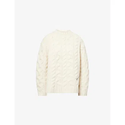Mother Womens Drinking By The Fire The Biggie Cable-knit Wool-blend Jumper Xs In White