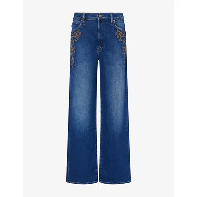 Mother Womens The Dodger Sneak Embroidered Denim Jeans Cowgirls Only