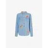 Mother Womens Cant Find My Classhroom The Honey Embroidered Denim Shirt Xs In Blue
