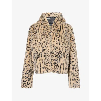 Mother Womens The Hooded Polar Opposite Animal-print Faux-fur Jacket Spotted Counter Culture