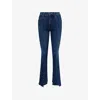Mother Womens Youre A Riot The Insider Skimp Pointy Fray Flared-leg Denim Jeans In Blue
