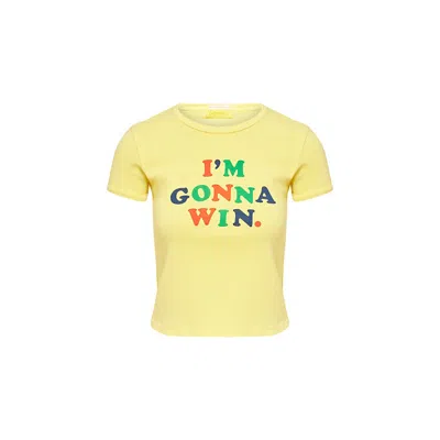 Mother Womens Im Gonna Win The Itty Bitty Ringer Logo-print Cotton-jersey T-shirt In Yellow