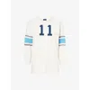 Mother Womens In The Zone The Jock Long-sleeves Cotton-blend Jumper In White