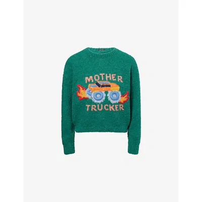 Mother Womens Rough Roads The Jumper Embroidered Wool-blend Jumper In Green
