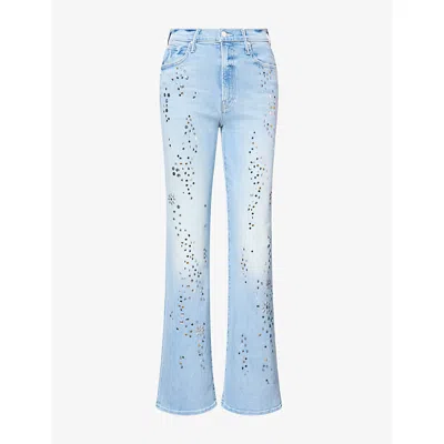 Mother Womens The Kick It Embellished Denim Jeans Shooting Stars In Blue