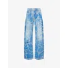 Mother Womens Pressed Leaves The Lasso Sneak Wide-leg High-rise Stretch-denim Jeans In Blue