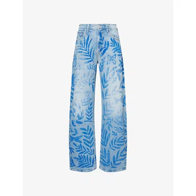Mother Womens Pressed Leaves The Lasso Sneak Wide-leg High-rise Stretch-denim Jeans In Blue