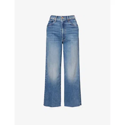 Mother Womens The Maven Frayed-hem Straight-leg Mid-rise Cotton-blend Jeans Bitchn