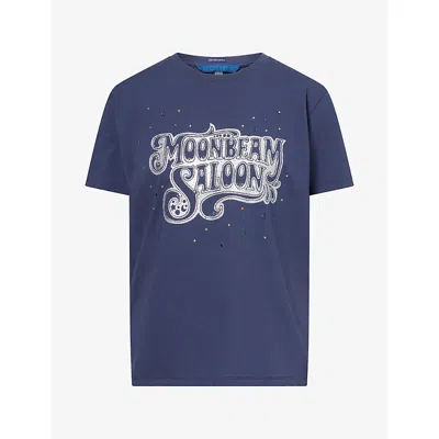 Mother Womens The Rowdy Slogan-print Cotton-jersey T-shirt Moonbeam Saloon In Blue