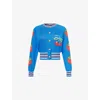Mother Womens The Crop Rib Cherry-intarsia Cotton-blend Cardigan Tutti Frutti