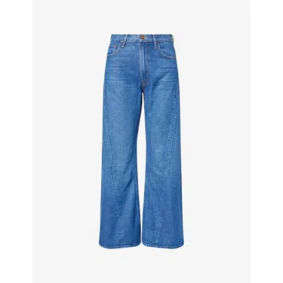 Mother Womens  The Lemon Twist Sneak Wide-leg Denim-blend Jeans In Blue